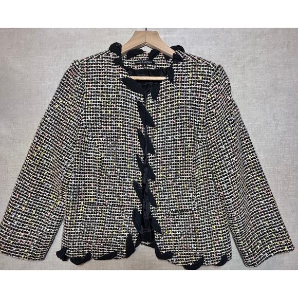 Supply Demand Blazer Jacket L Y2K Multicolor Tweed Ribbon Retro Artsy Statement - Picture 1 of 6